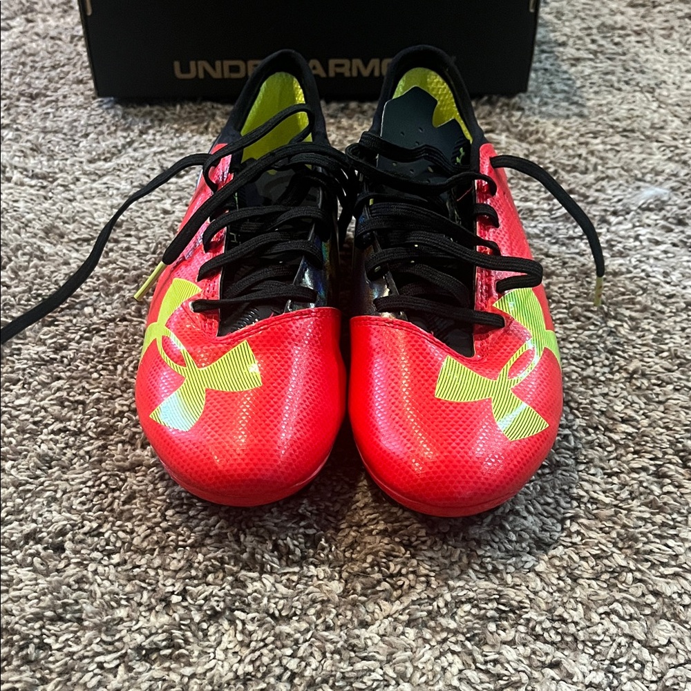 Under Armour Neon Red and Black Soccer Cleats